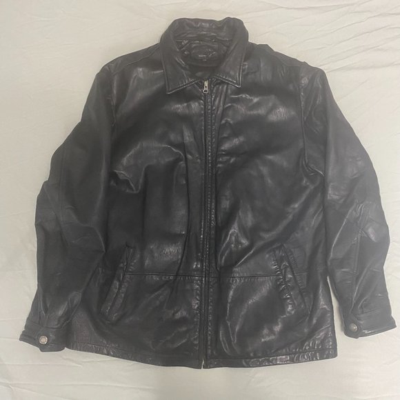 Denver Hayes Black 100% Genuine Leather Jacket Size L Thinsulate Insulated - Picture 1 of 12
